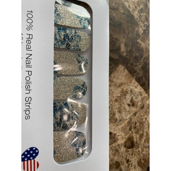 Color Street 100% Real Nail Polish Strips Glitter Silver & Blue Design 16 Long-L - Picture 4 of 8